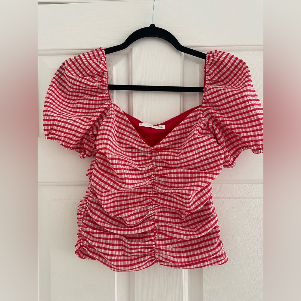 Red Gingham Puff Sleeve Top